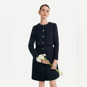GOELIA Double-Layer Tweed Single-Breasted Dress With Pockets Size S